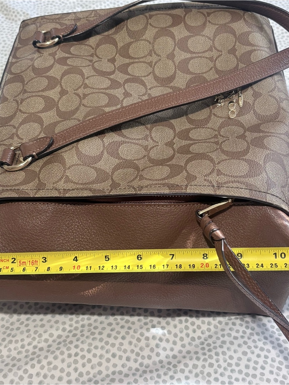 Coach Brown & Gold Signature Canvas Tote with Leather Trim - Picture 4 of 15